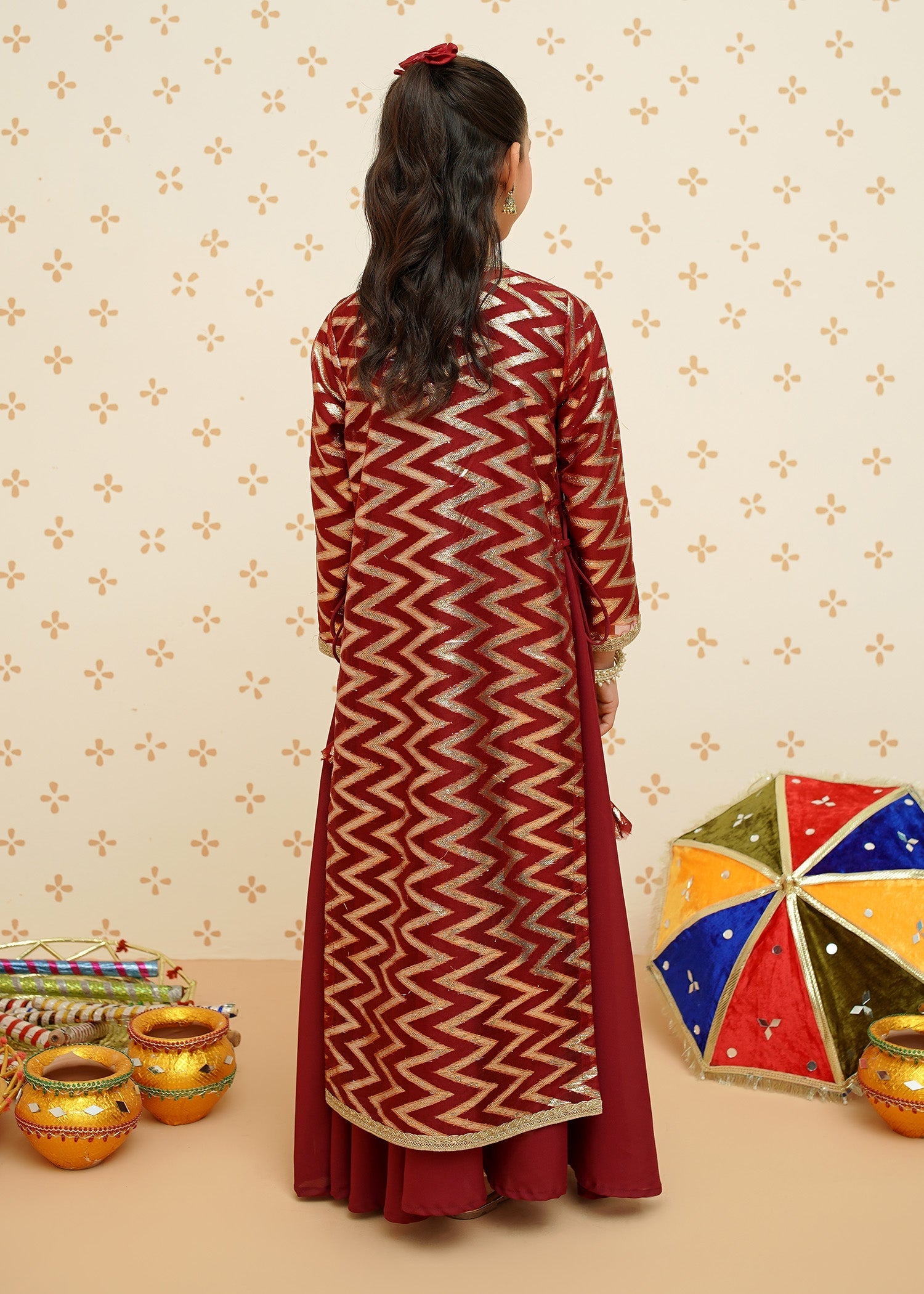 Modest - Girls Organza Suit | 8985 - Maroon - 4 Piece