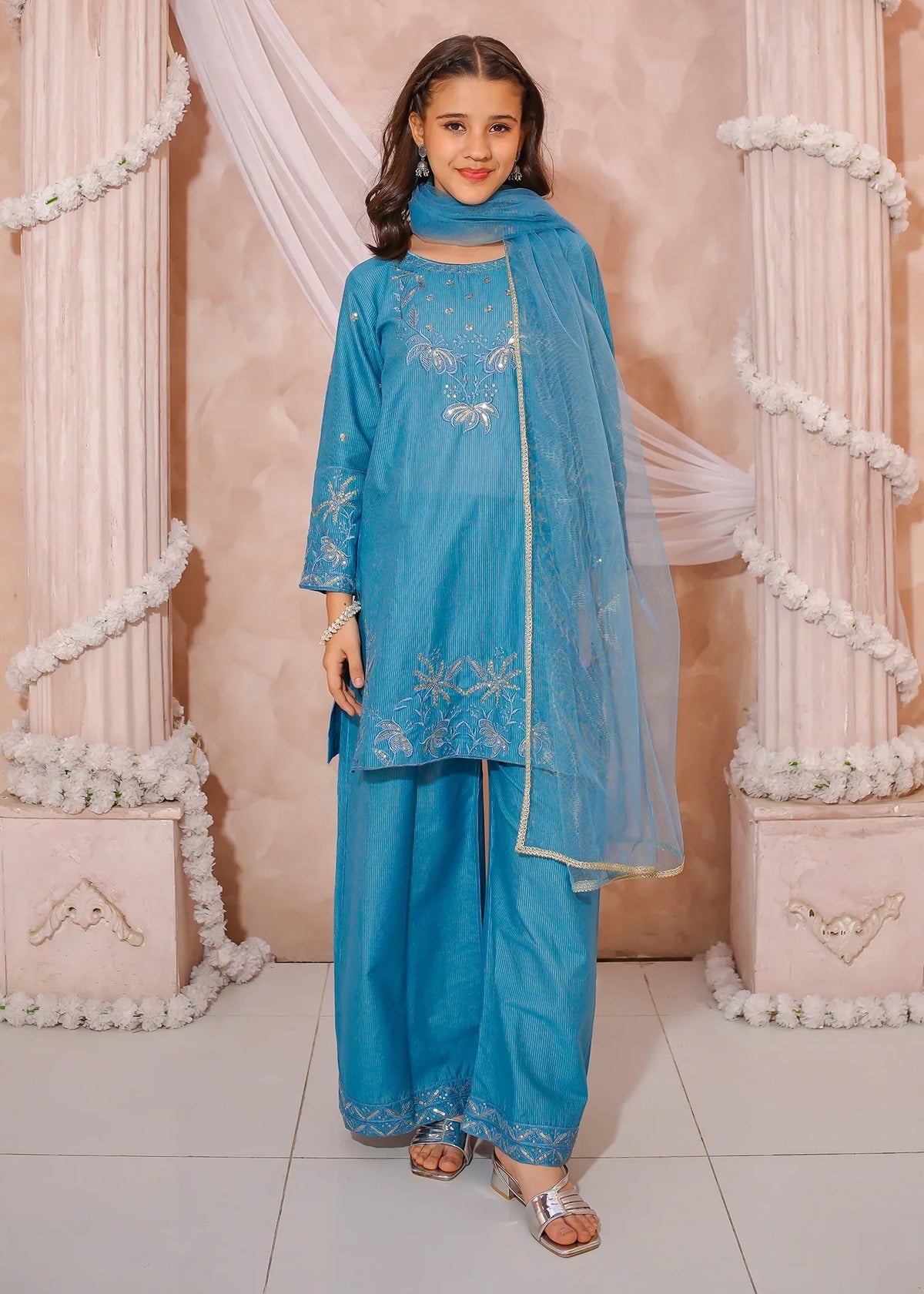 Modest - Maysuri Embroidered Suit For Girl - 3 Piece