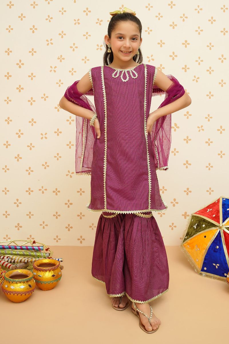 Modest - Cotton Ethnic Gharara Set - 9085 - Purple - Cotton - 3 Piece