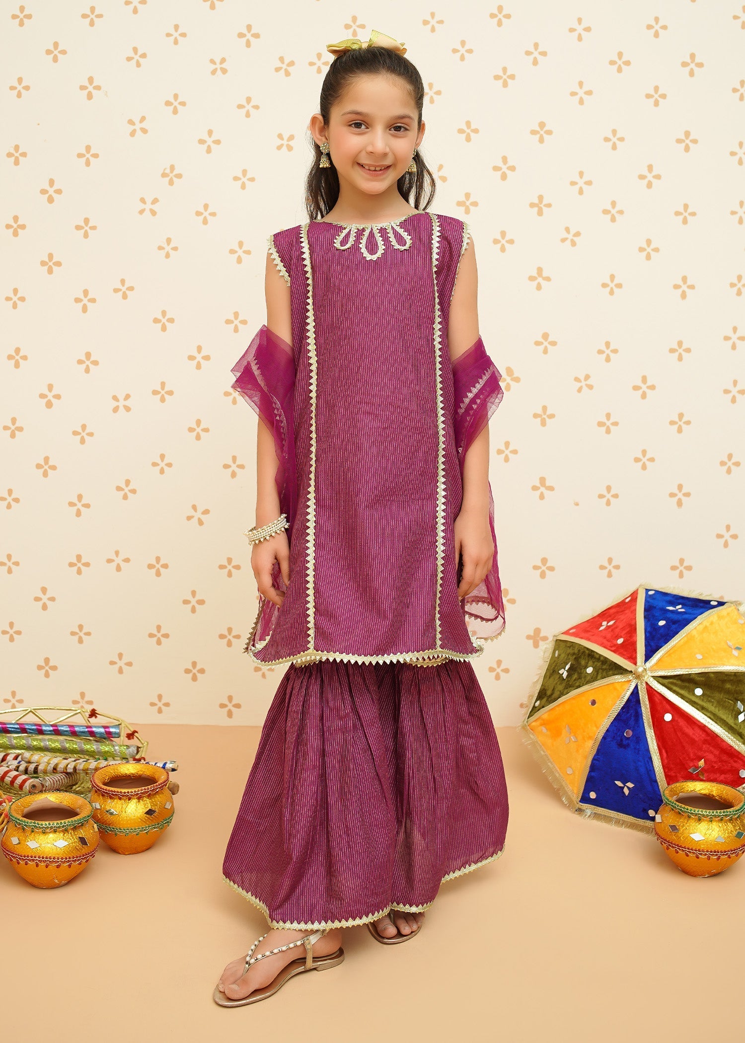 Modest - Cotton Ethnic Gharara Set - 9085 - Purple - Cotton - 3 Piece