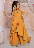 Modest - Maysuri Embroidered Sharara For Girl - Yellow - 3 Piece