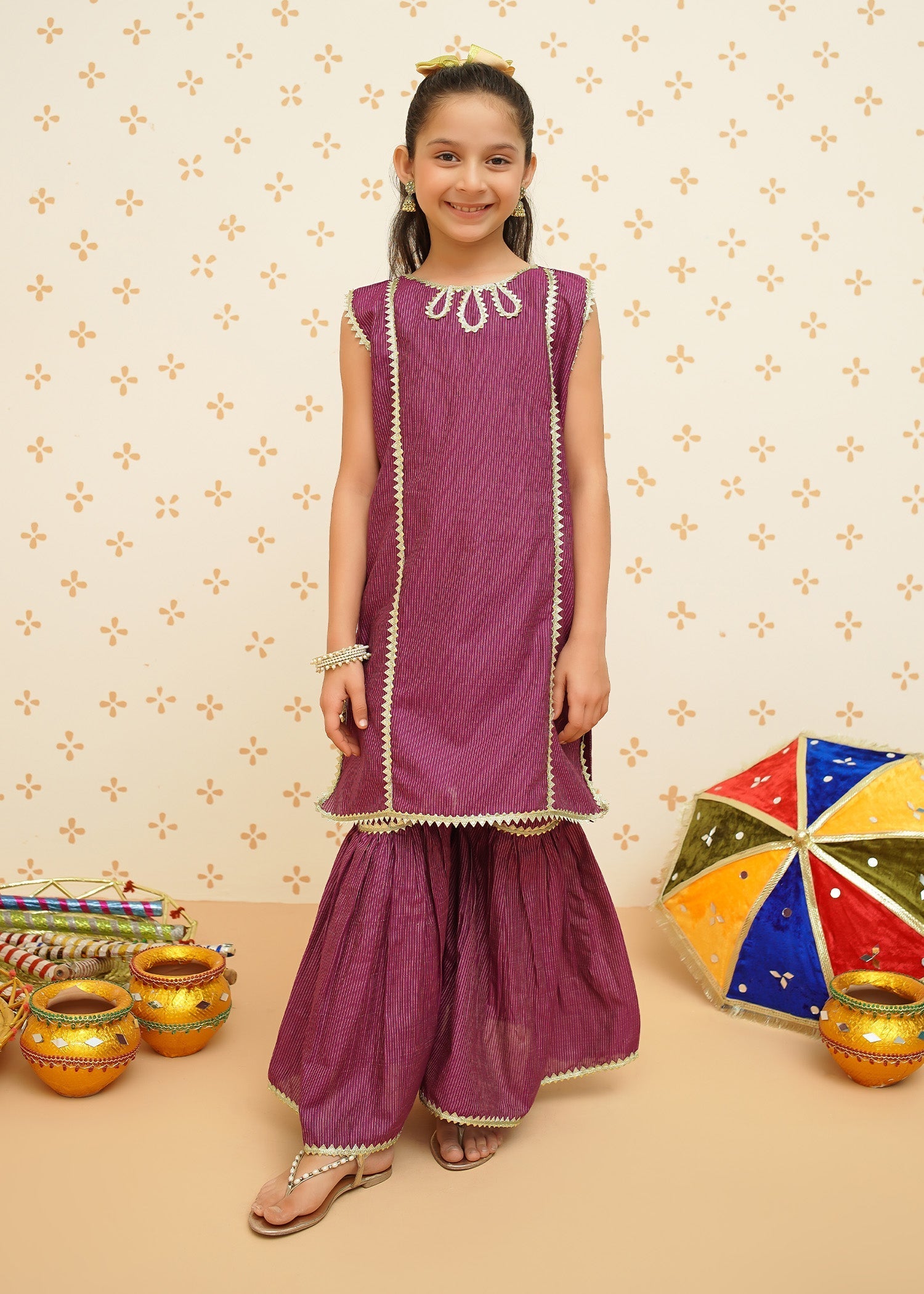 Modest - Cotton Ethnic Gharara Set - 9085 - Purple - Cotton - 3 Piece