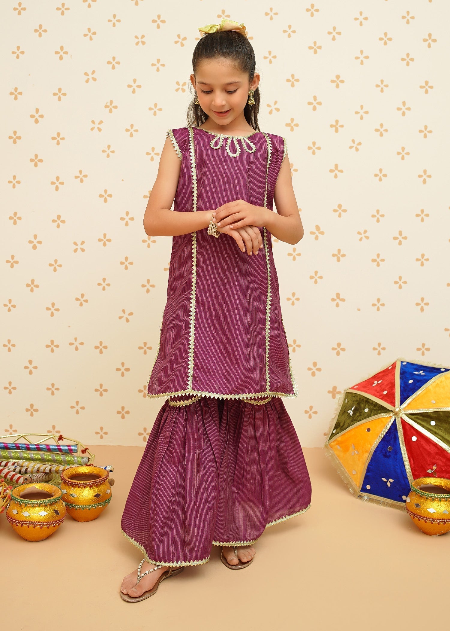 Modest - Cotton Ethnic Gharara Set - 9085 - Purple - Cotton - 3 Piece