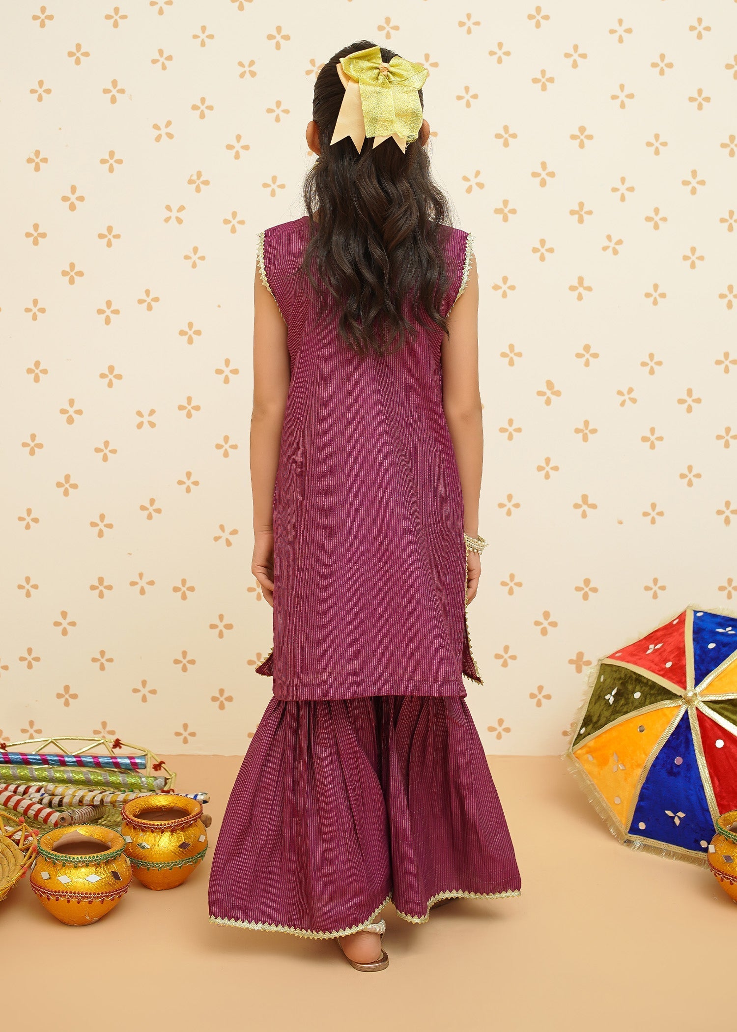 Modest - Cotton Ethnic Gharara Set - 9085 - Purple - Cotton - 3 Piece
