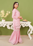 Modest - Rawsilk Embroidered Pink Gharara - Girls 3 Piece Suit