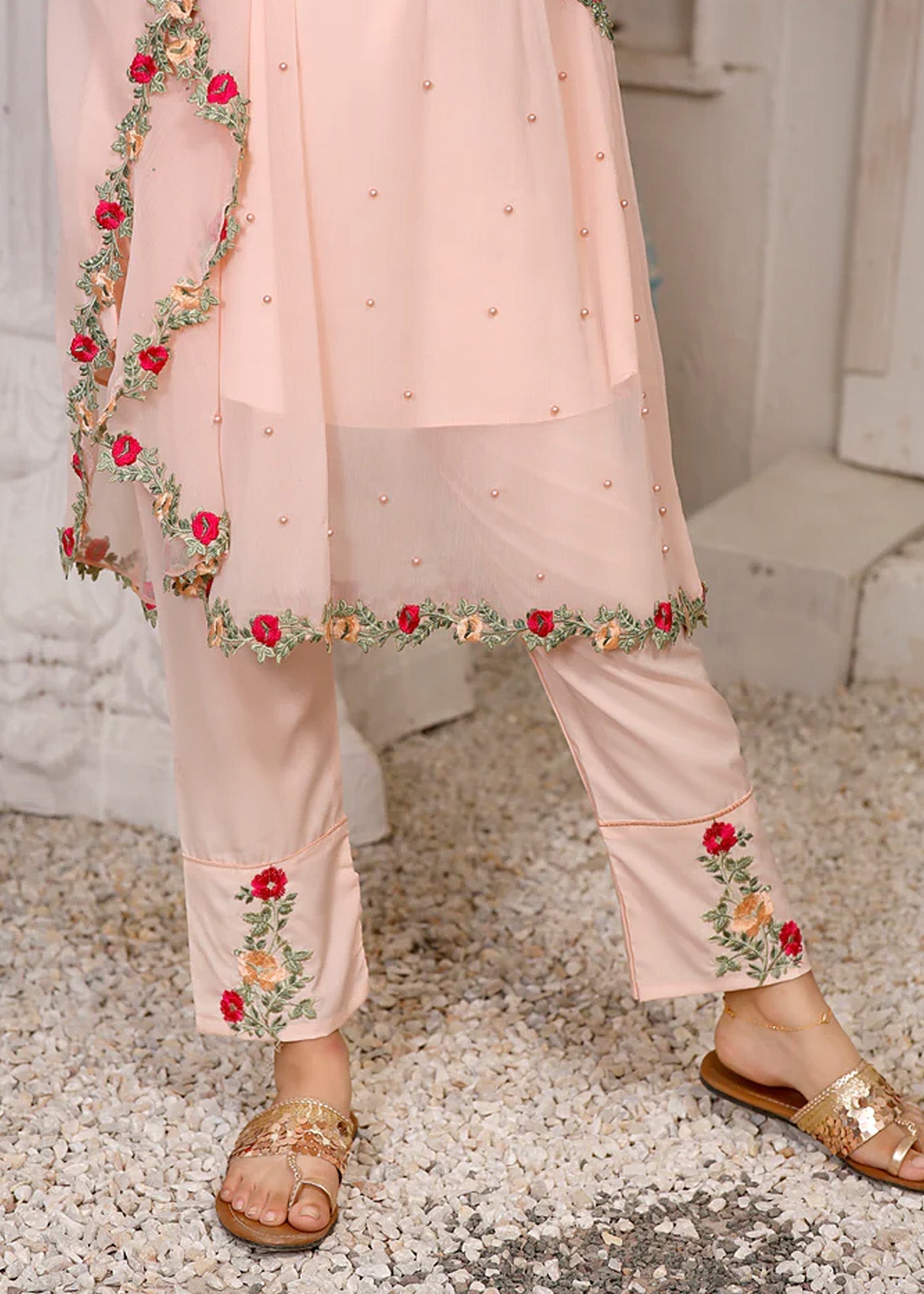 Modest - Pearl Cape Shirt - Peach - Chiffon - 3 Piece