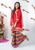 Modest - Raw Silk Wedding Dress For Girl - Red - 3 Piece