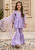 Modest Girls 3 Piece Cotton Silk Embroidered Anghrakha Dress Purple
