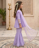 Modest Girls 3 Piece Cotton Silk Embroidered Anghrakha Dress Purple