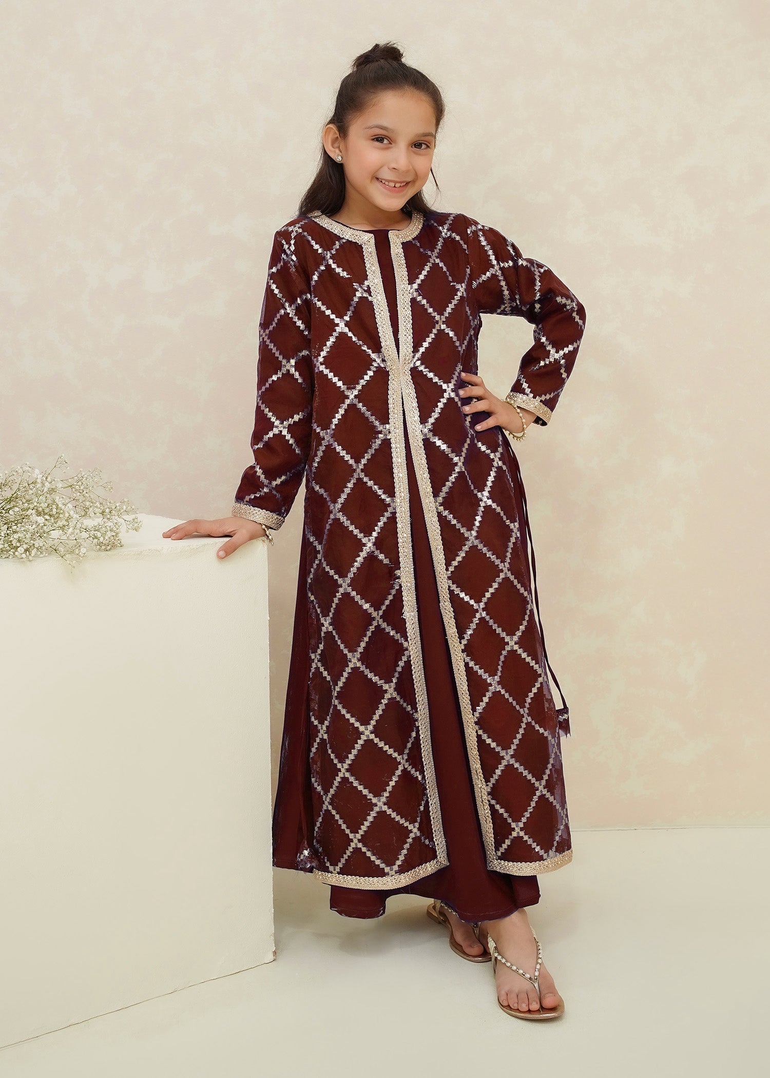 Modest - Rose - Textured Organza - Maroon - 3 Piece