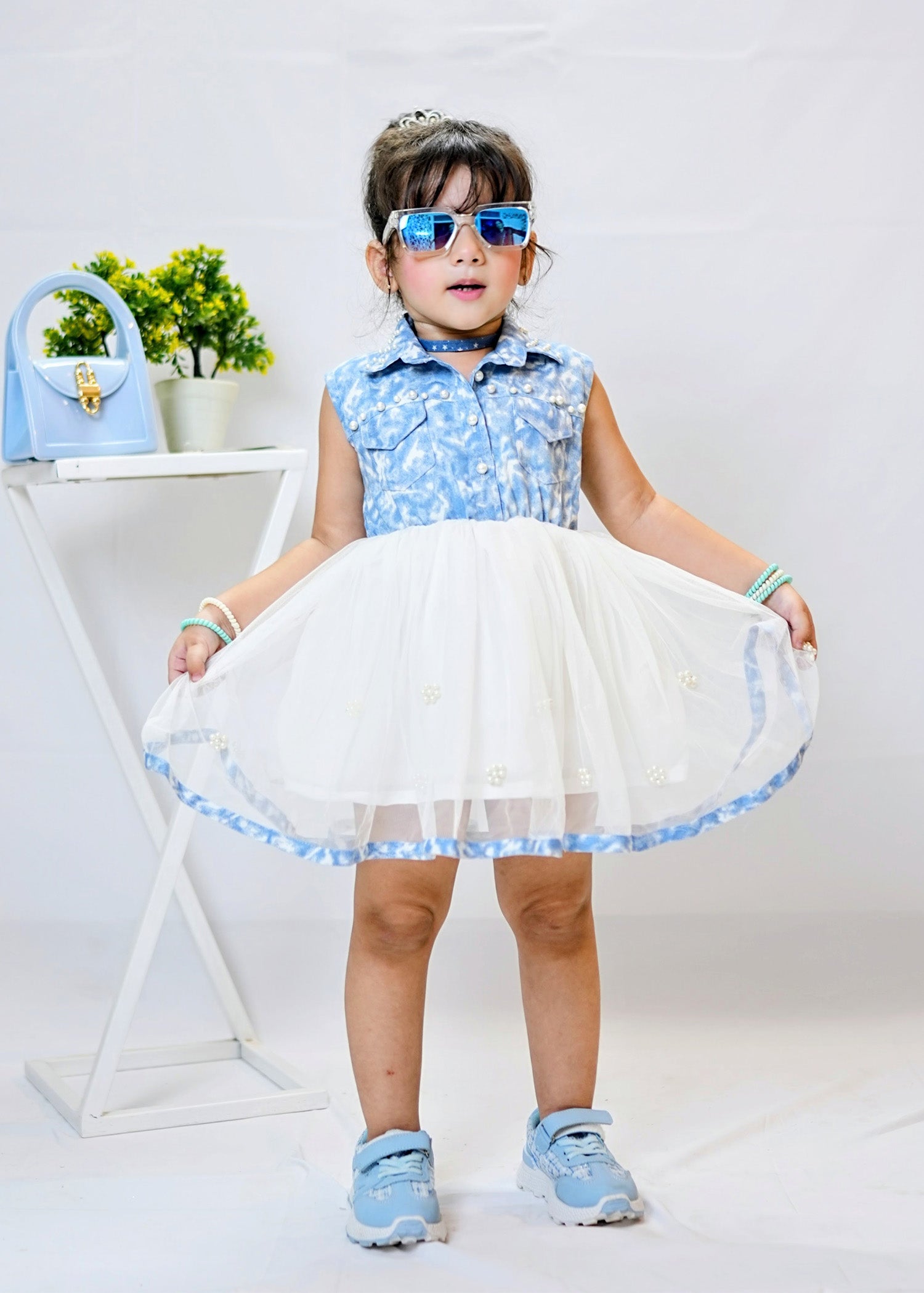 Modest - Denim Pearl - Net - 1 Piece Frock