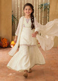 Modest 3 Piece Off White Chiffon Embroidered Sharara