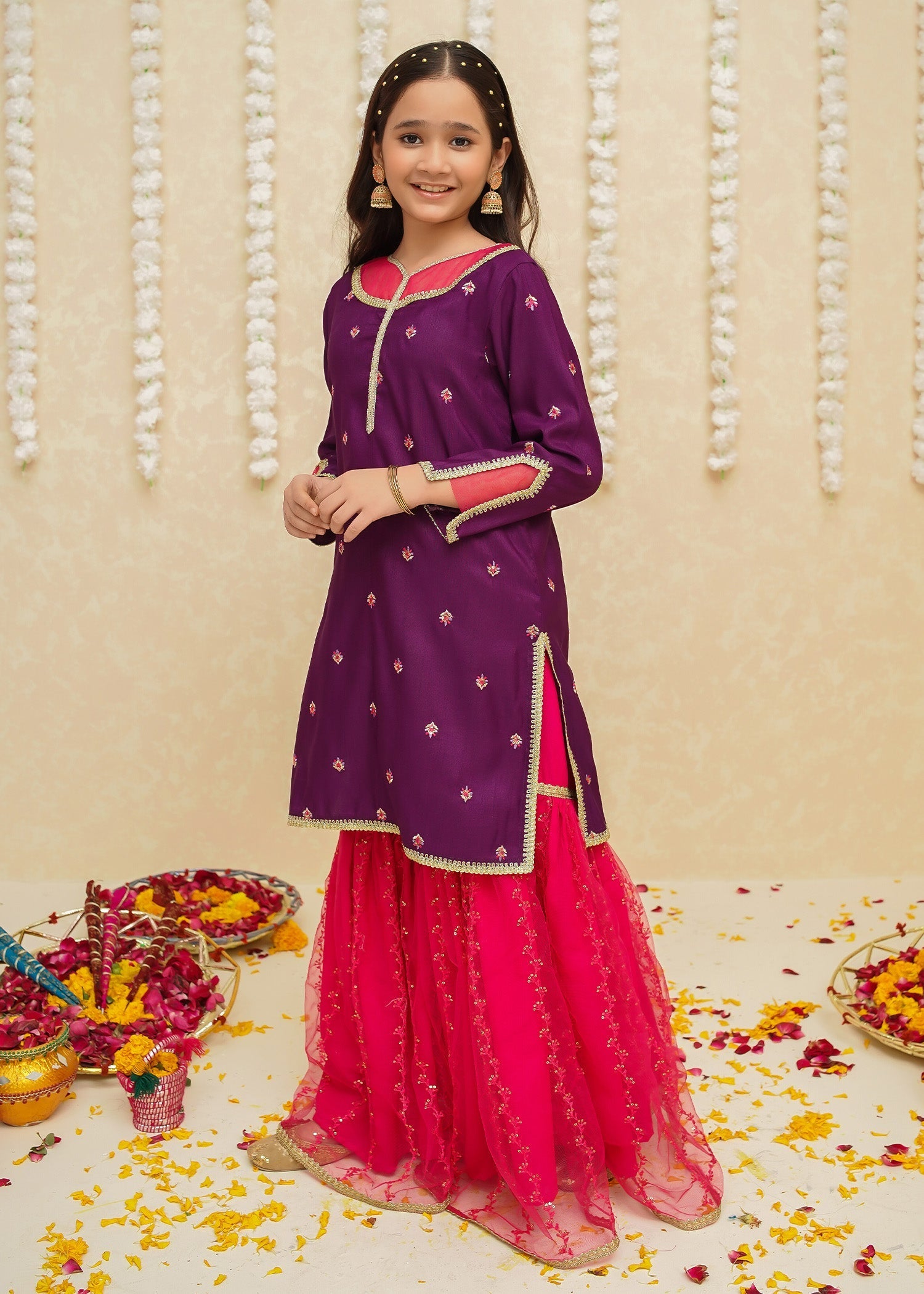 Modest - Rawsilk Purple Gharara - 8925 - 3 Piece
