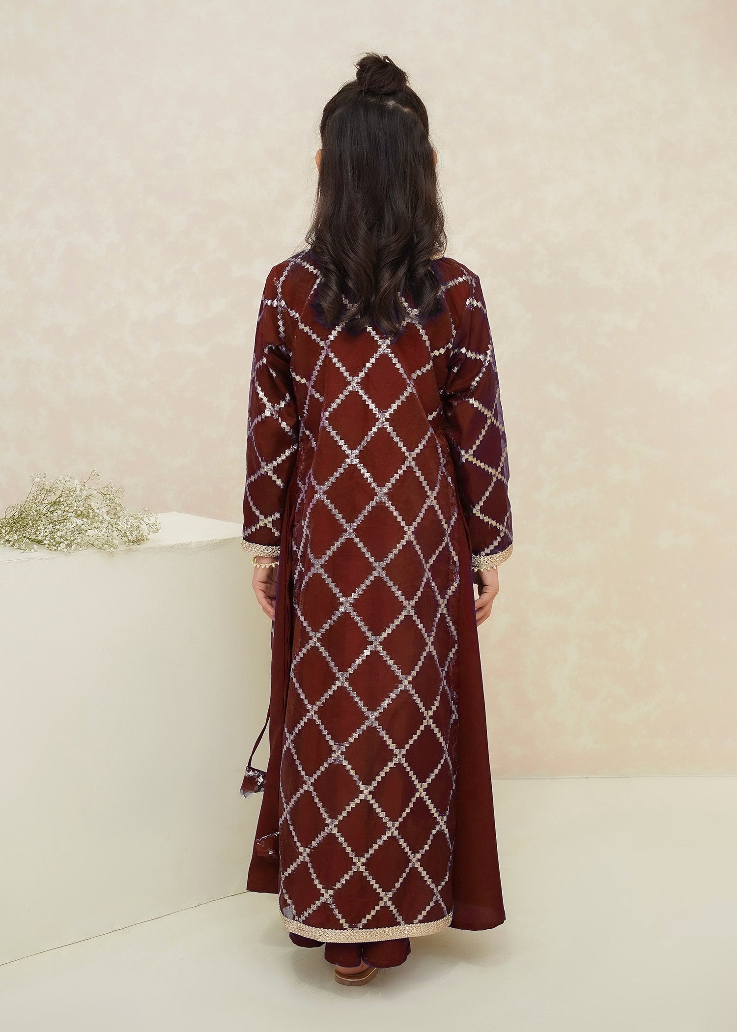 Modest - Rose - Textured Organza - Maroon - 3 Piece