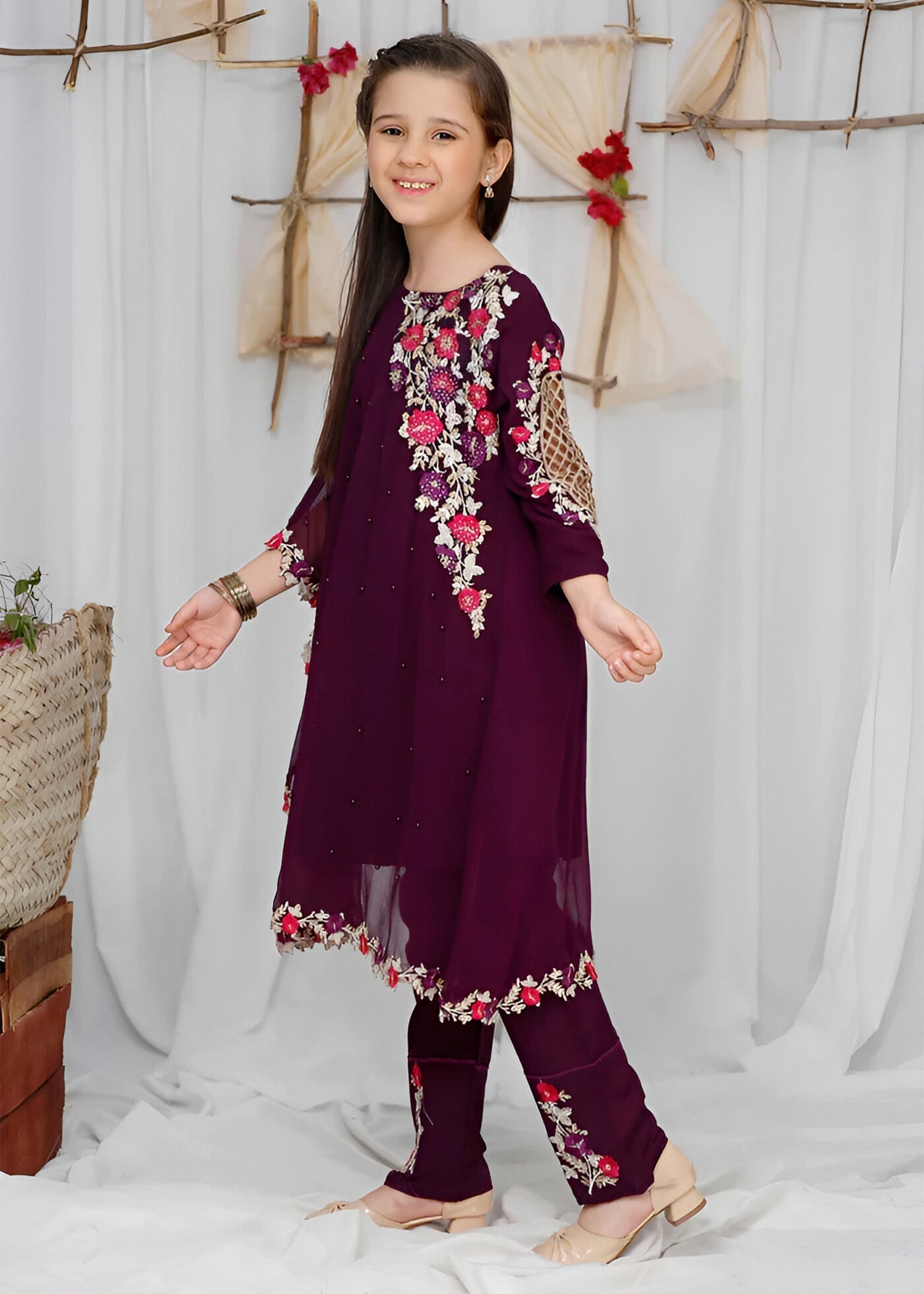 Modest - Pearl Cape Shirt - Purple - Chiffon - 3 Piece