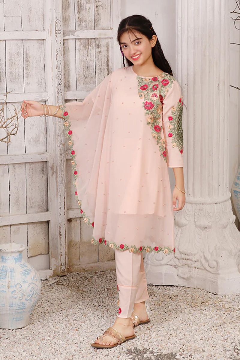 Modest - Pearl Cape Shirt - Peach - Chiffon - 3 Piece