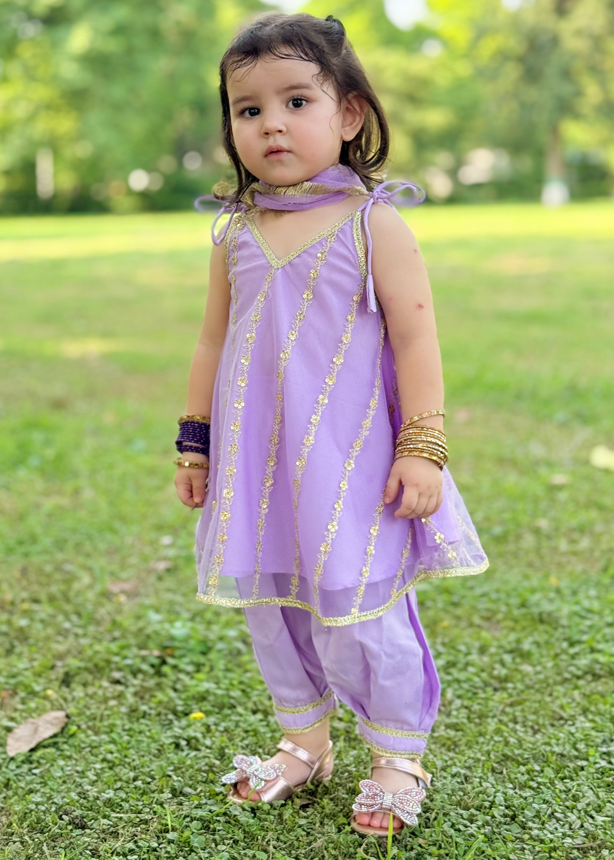 Modest 3 Piece Purple Net Embroidered Suit