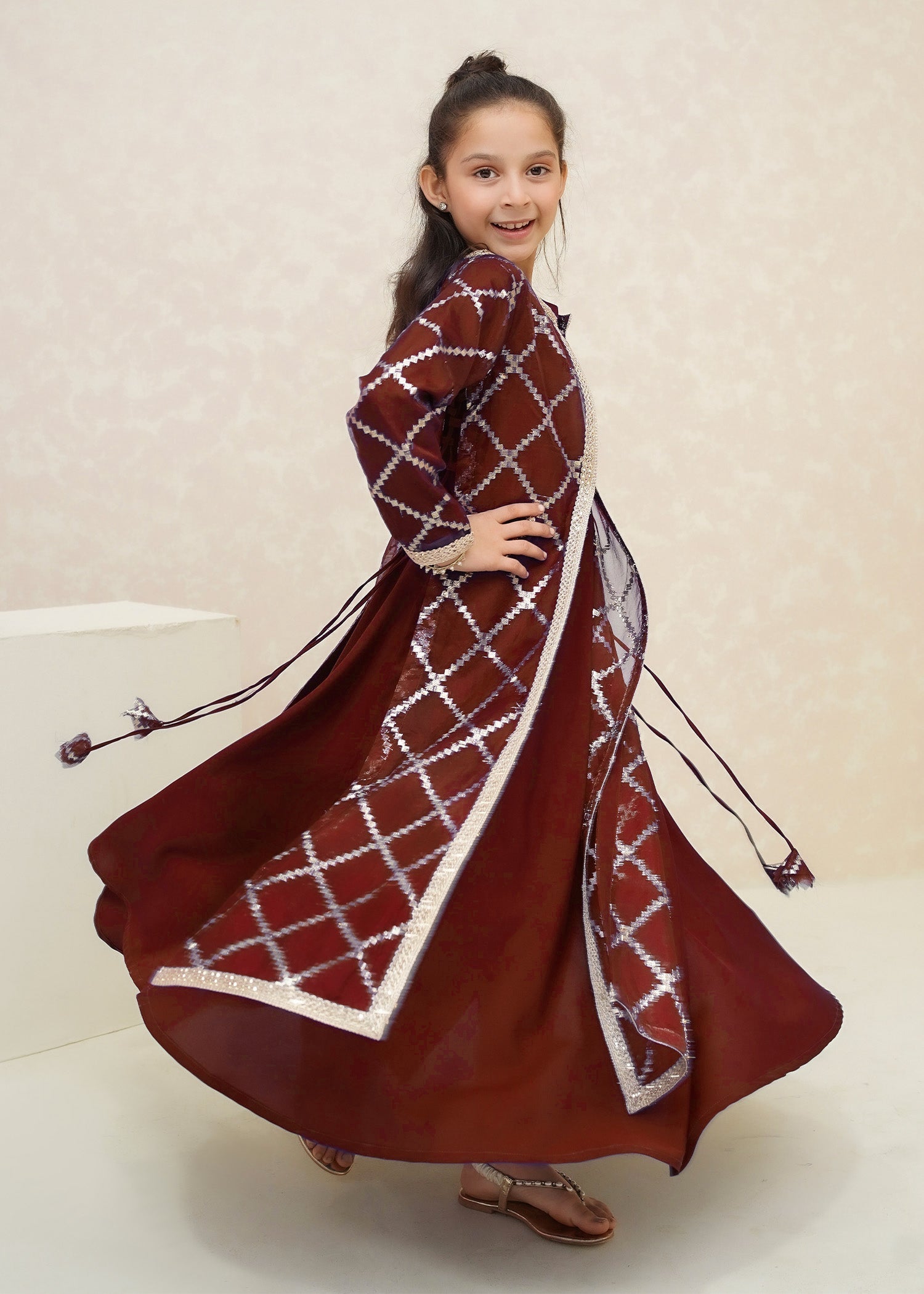 Modest - Rose - Textured Organza - Maroon - 3 Piece