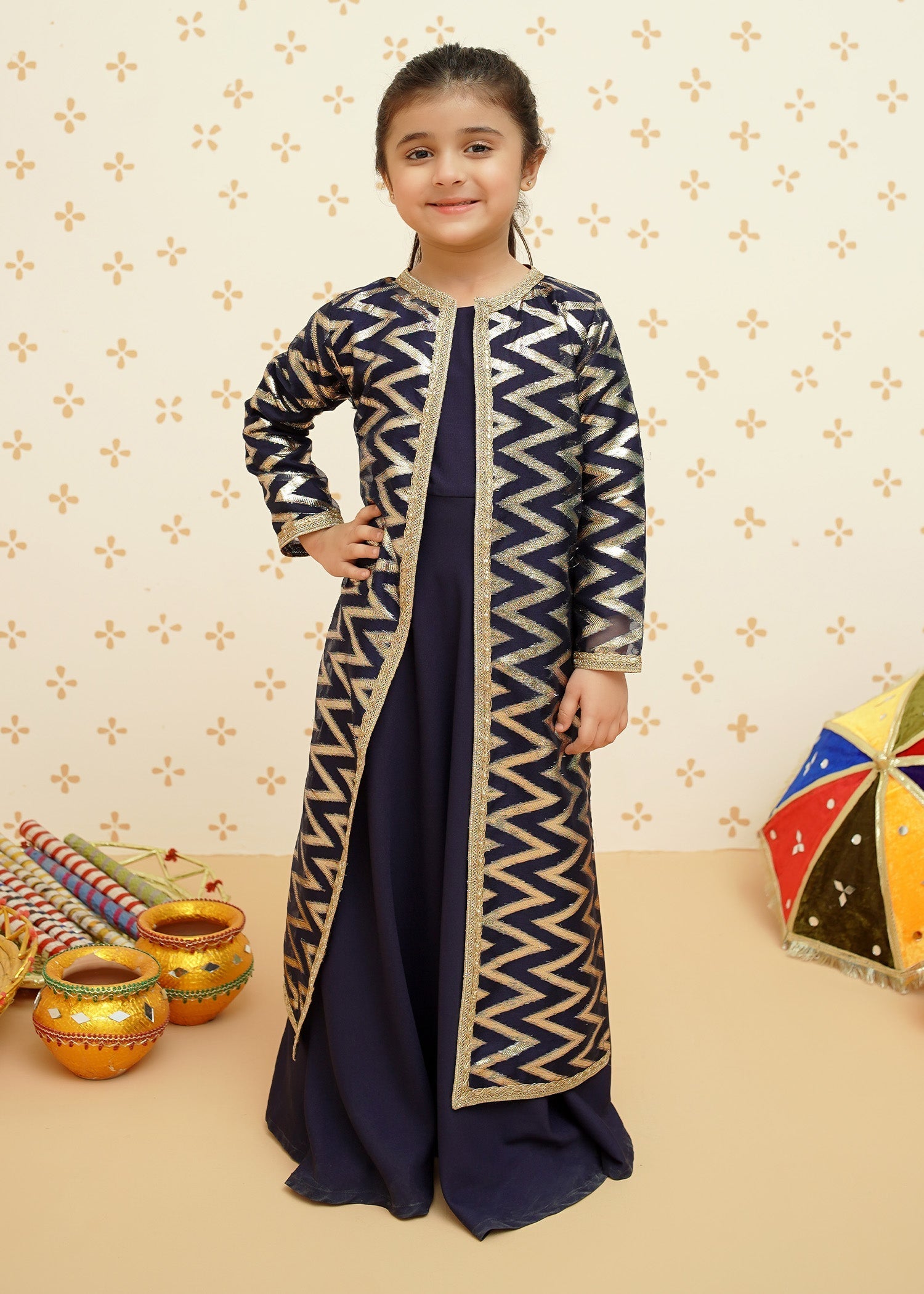 Modest - Organza Blue Set | 8985 - Organza - Navy Blue - 4 Piece