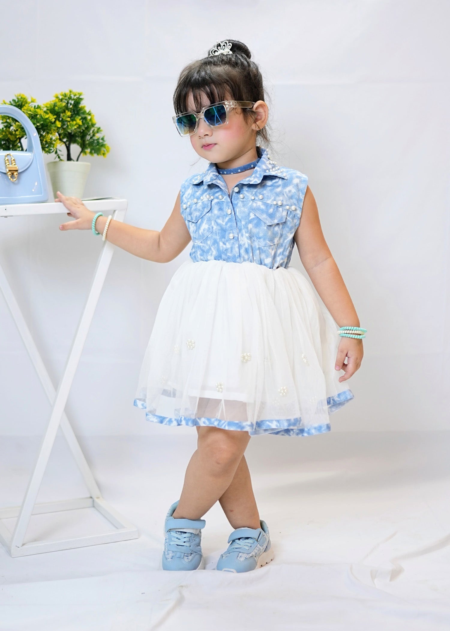 Modest - Denim Pearl - Net - 1 Piece Frock