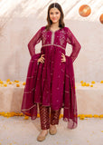 Modest - Maroon Crinkle Embroidered Suit For Girl - 3 Piece