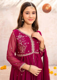Modest - Crinkle Embroidered Suit For Girl - Maroon - 3 Piece