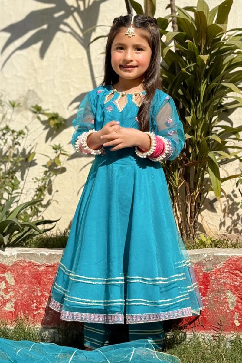 Modest - Saniya - Net - Blue - 3 Piece