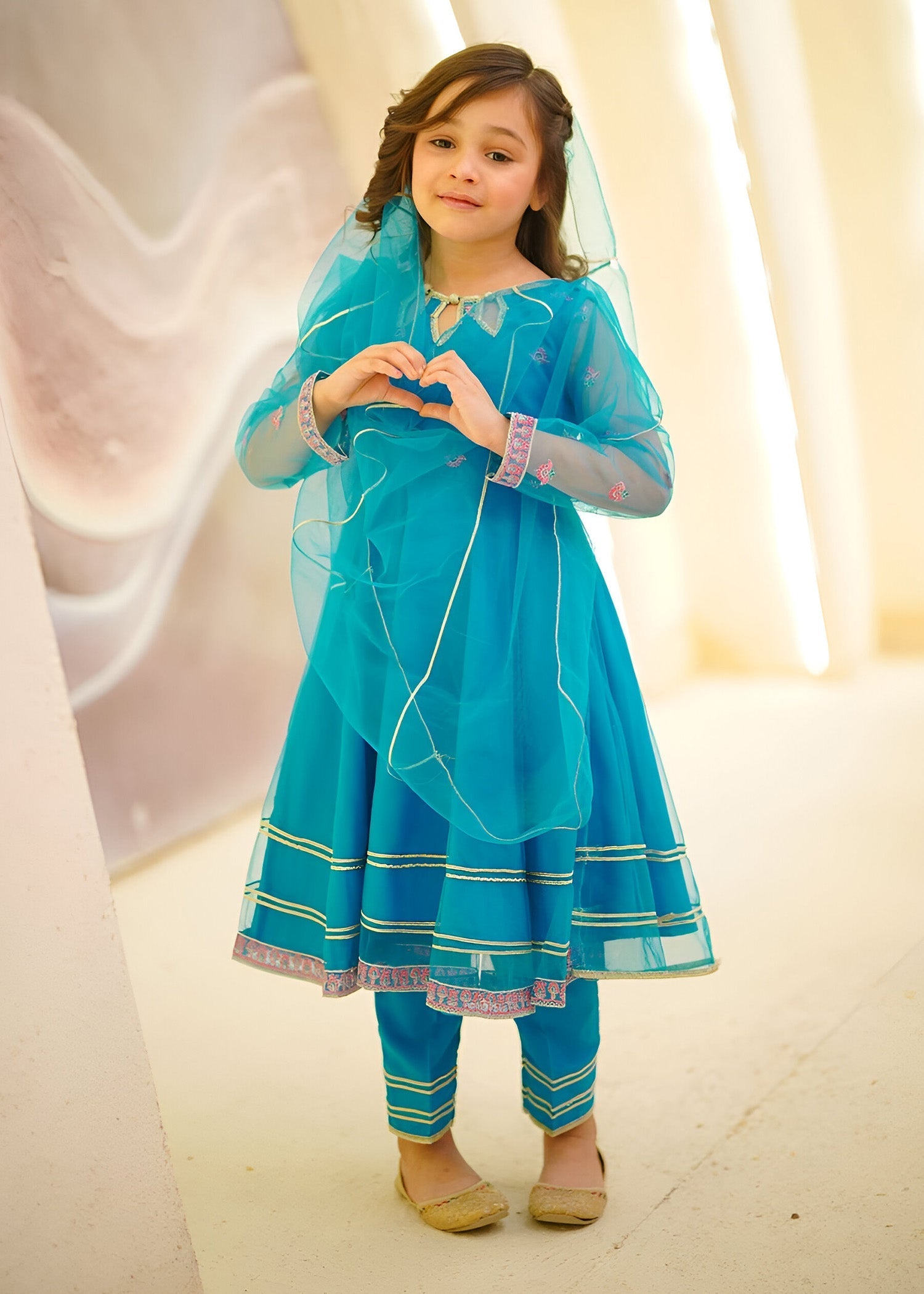 Modest - Saniya - Net - Blue - 3 Piece