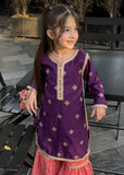 Modest - Rawsilk Embroidered Gharara For Girl - Purple - 3 Piece