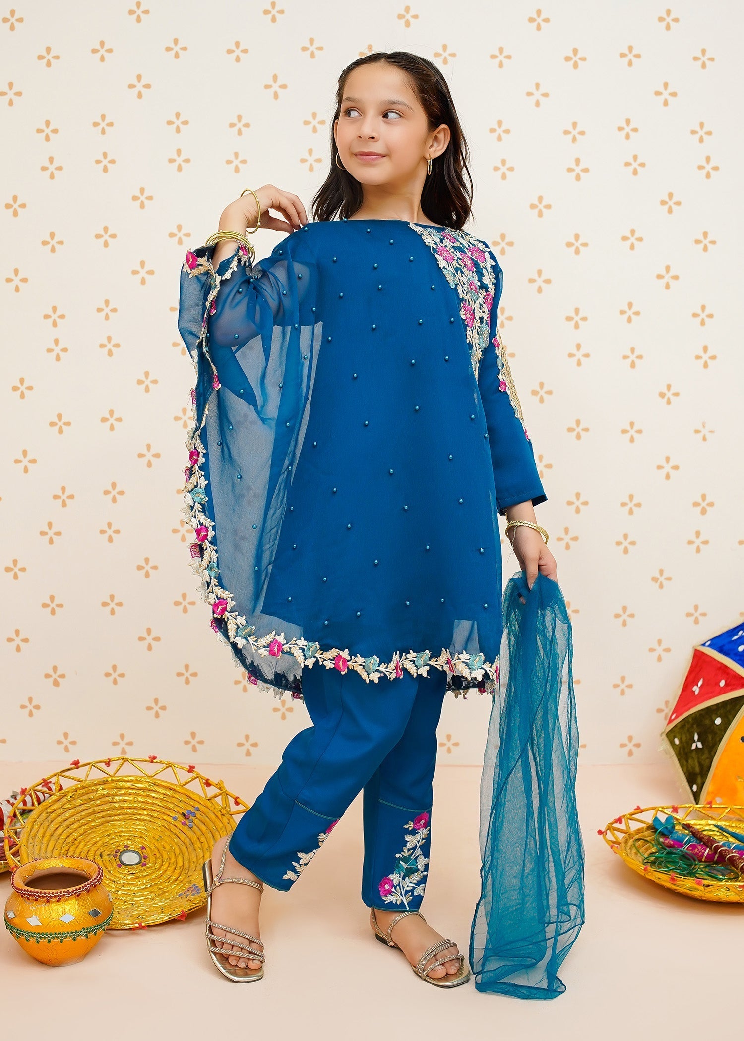 Modest - Pearl Cape Shirt - Blue - Chiffon - 3 Piece