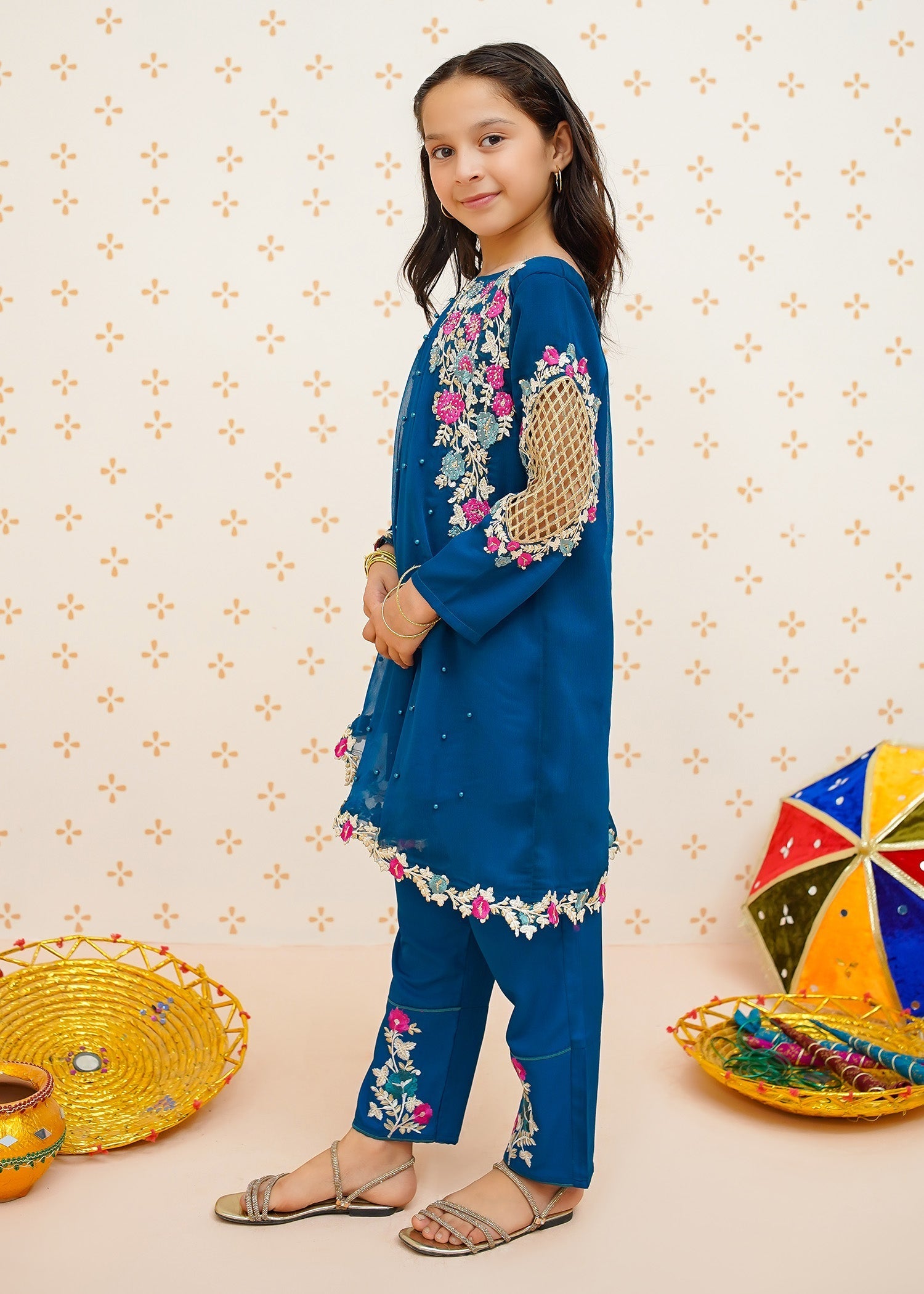 Modest - Pearl Cape Shirt - Blue - Chiffon - 3 Piece