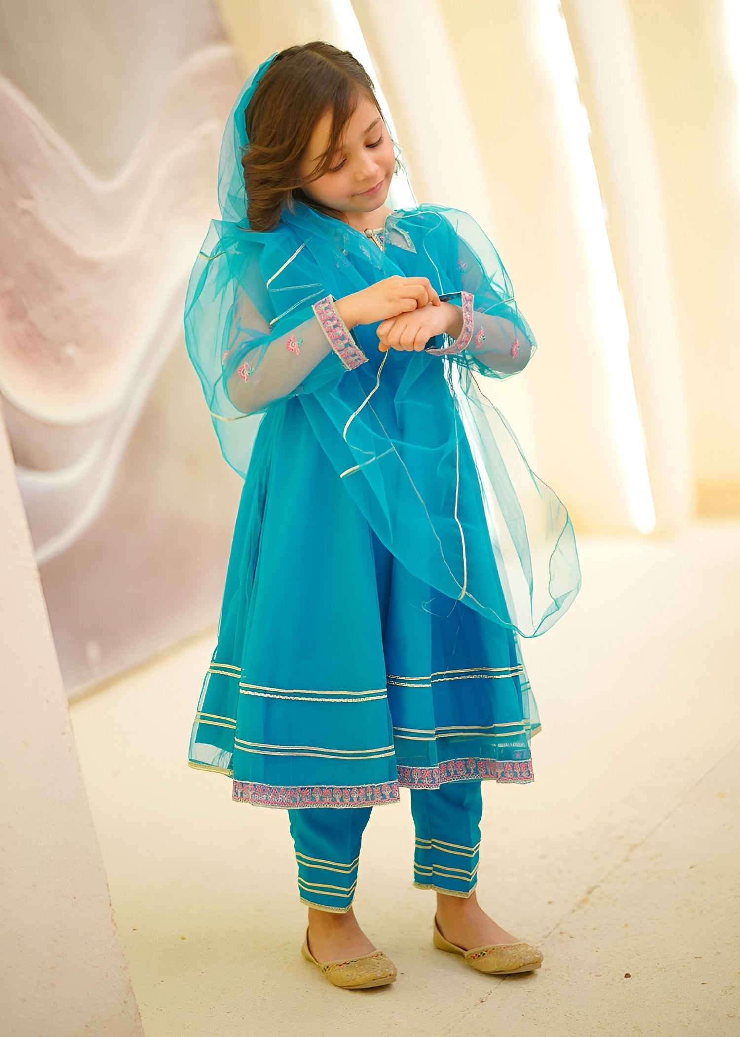 Modest - Saniya - Net - Blue - 3 Piece