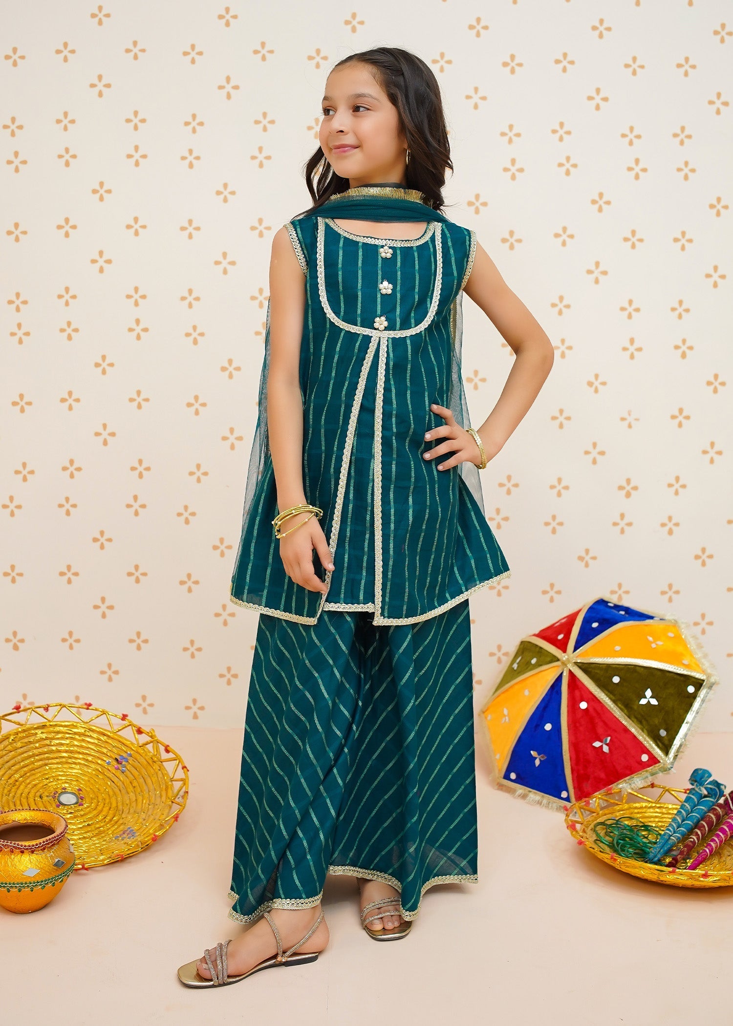 Modest - Girl 3 Piece Cotton Lawn Suit - Green | 9530