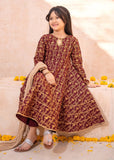 Modest - Rawsilk Printed Frock For Girl - Maroon - 3 Piece