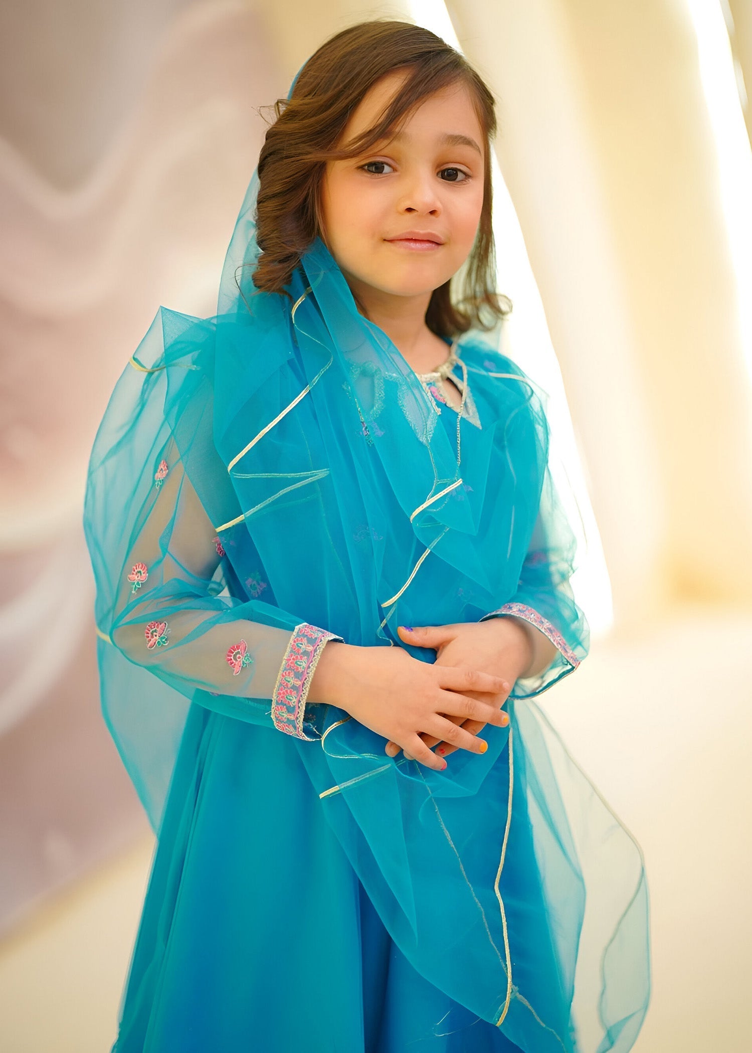 Modest - Saniya - Net - Blue - 3 Piece