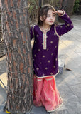 Modest - Rawsilk Embroidered Gharara For Girl - Purple - 3 Piece