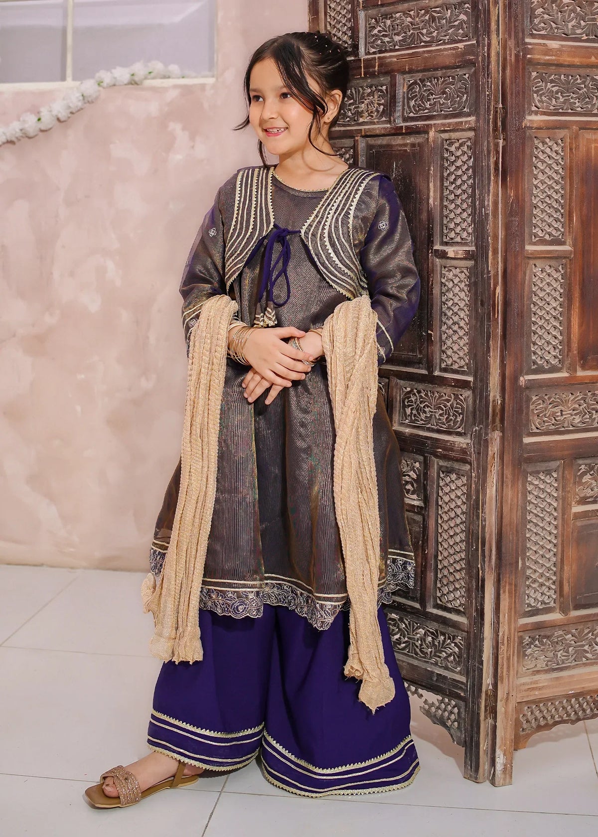 Modest - Maysuri Embroidered Gharara For Girl - 3 Piece