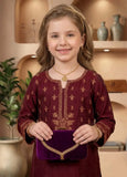 Modest - Viscose Embroidered Suit For Girl - Maroon - 3 Piece