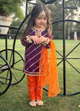 Modest - Chiffon Embroidered Suit For Girl - Purple - 3 Piece