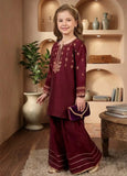 Modest - Viscose Embroidered Suit For Girl - Maroon - 3 Piece