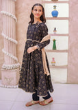 Modest - Cotton Printed Frock For Girl - Black - 3 Piece