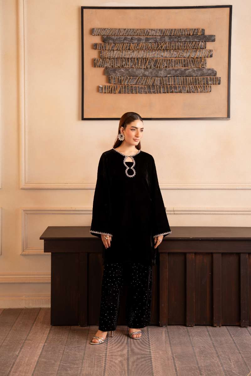 Fozia Khalid - Noir Gleam - Black - Premium Velvet - 2 Piece