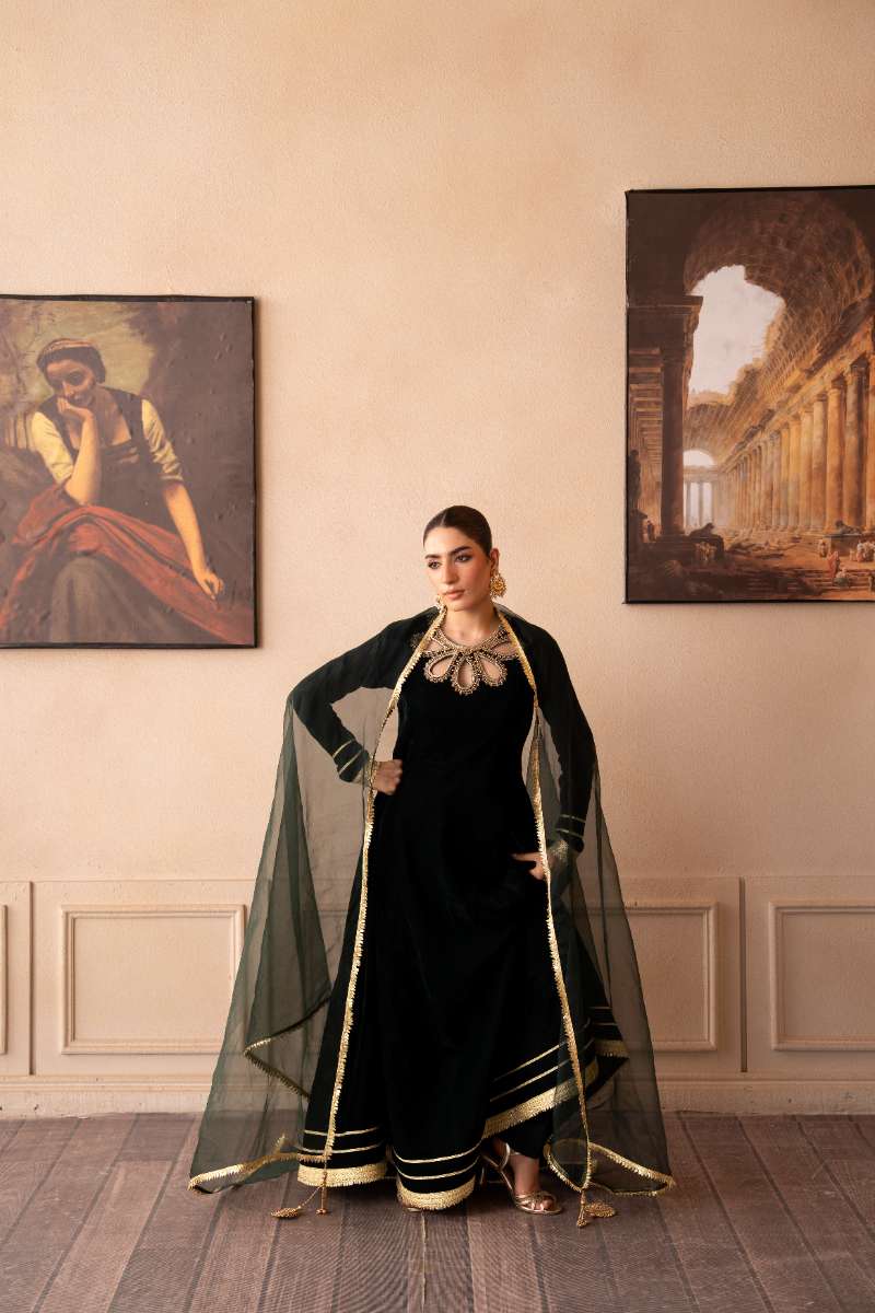 Fozia Khalid - Emerald Veil - Emerald Green - Premium Velvet - 3 Piece