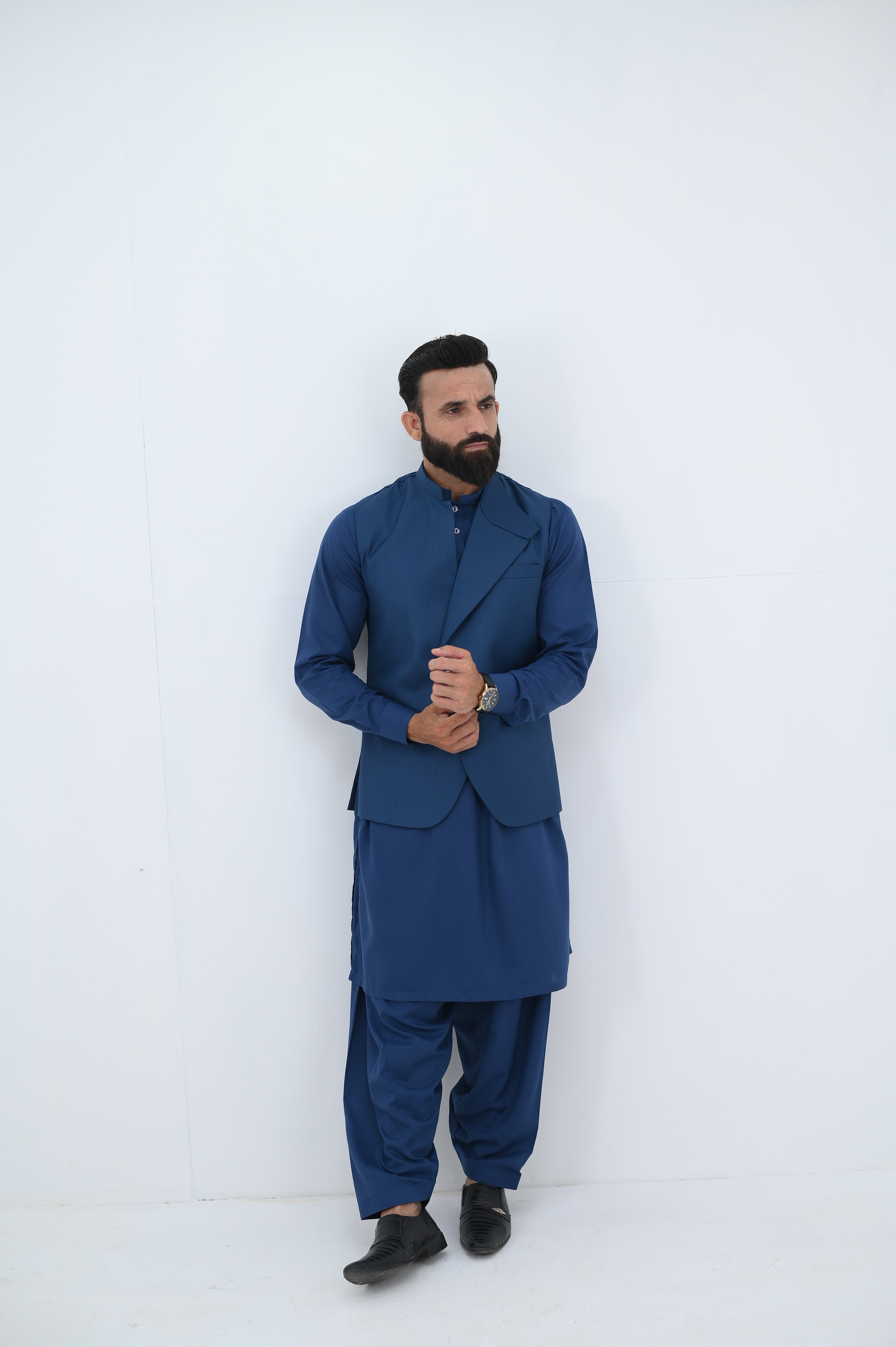 AlifYay Blue Kurta Shalwar & Waistcoat - AY-020 - Blended - 3 Piece
