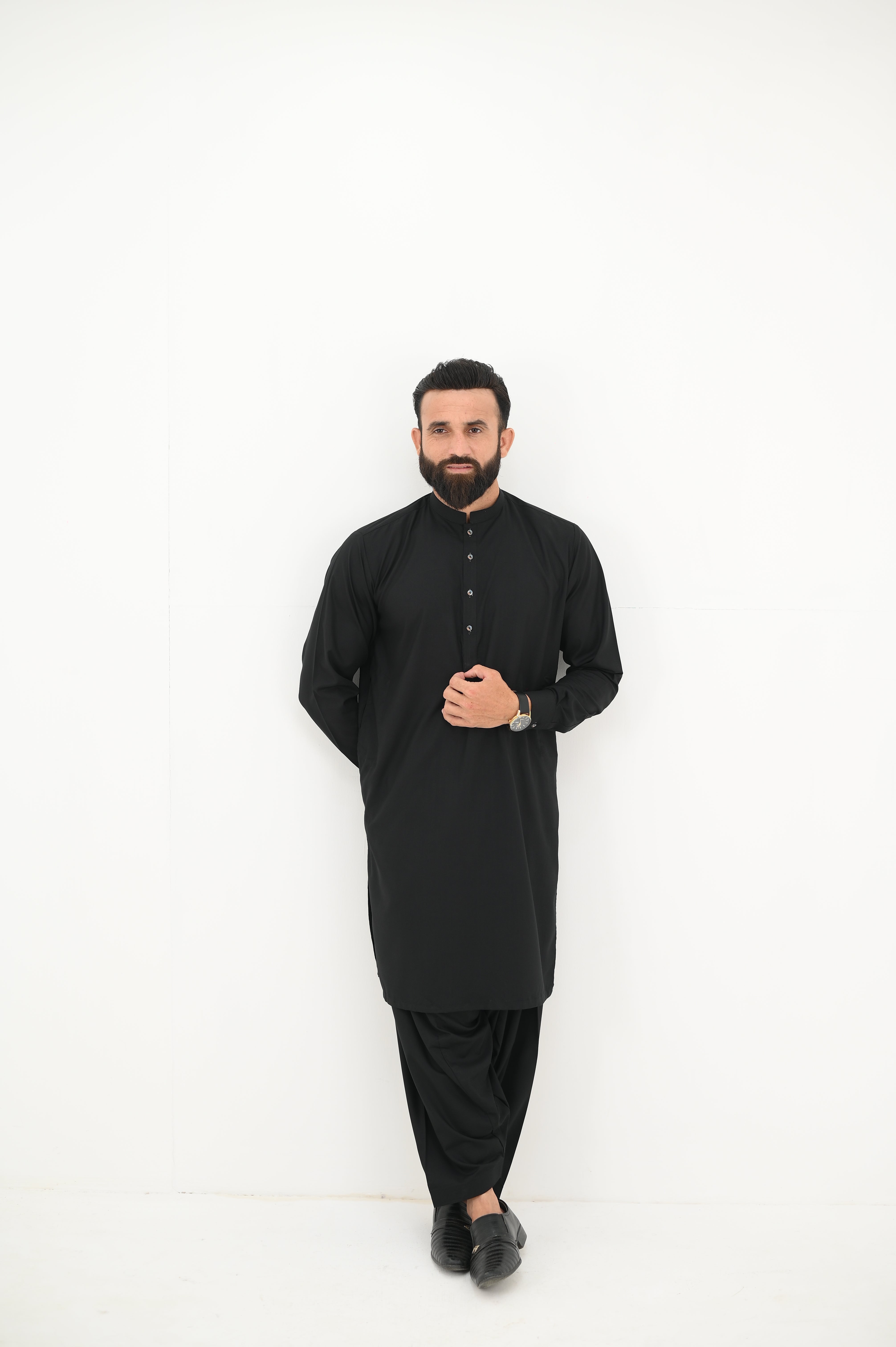 AlifYay Black Kurta Shalwar & Waistcoat - AY-016 - Blended - 3 Piece