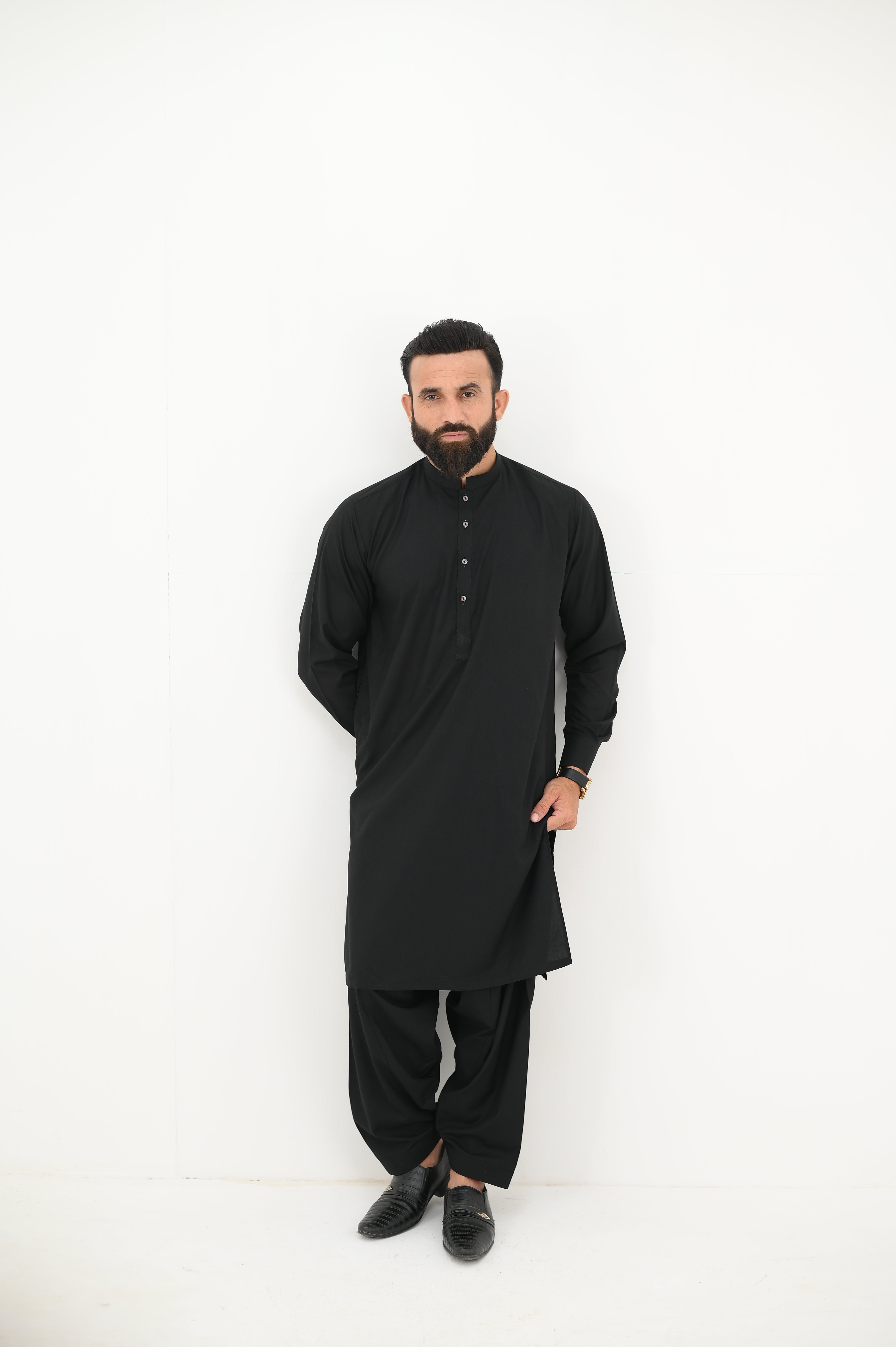 AlifYay Black Kurta Shalwar & Waistcoat - AY-016 - Blended - 3 Piece