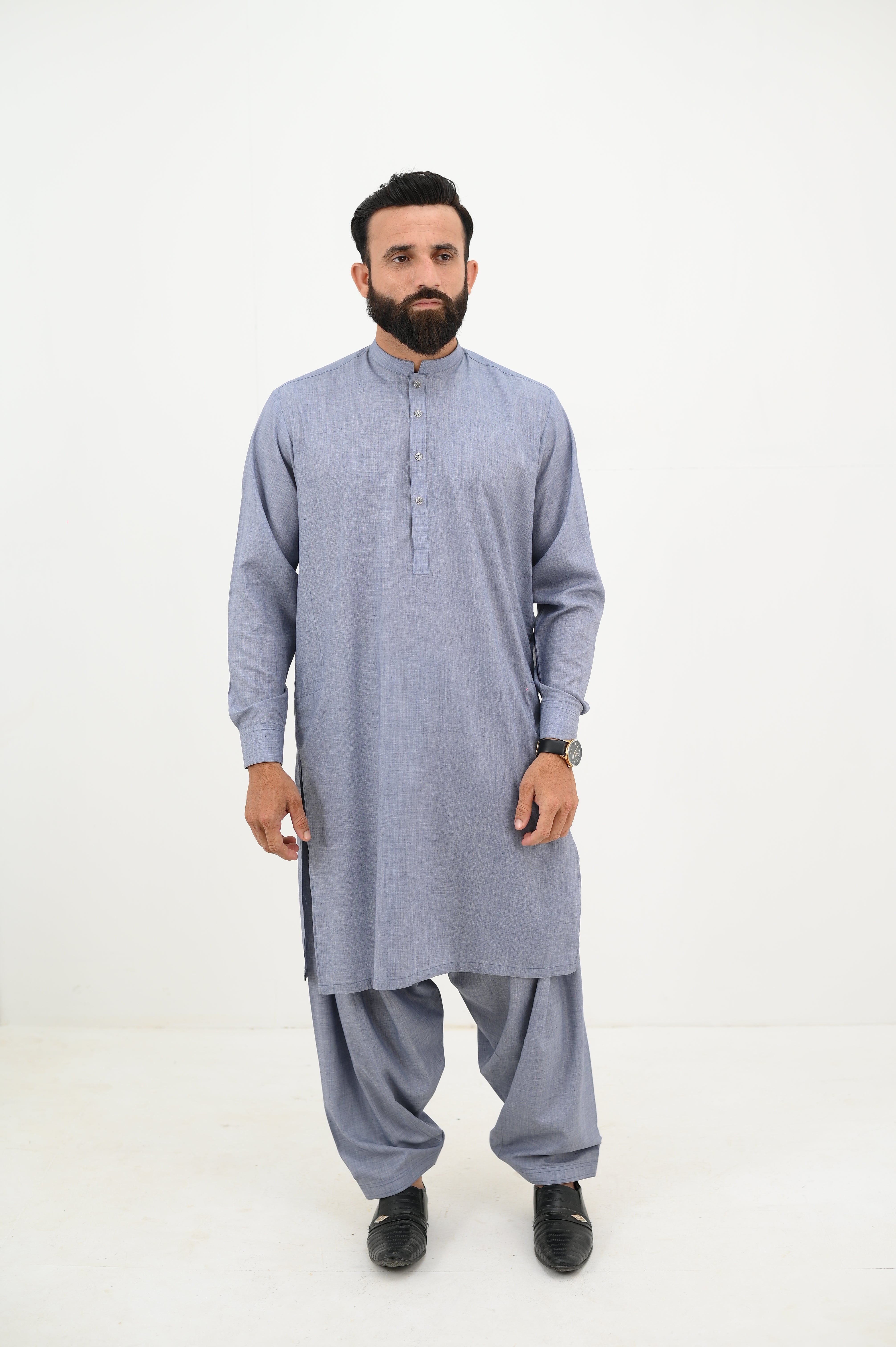 AlifYay  Grey Kurta Shalwar and  Waistcoat - AY-027 - Blended - 3 Piece