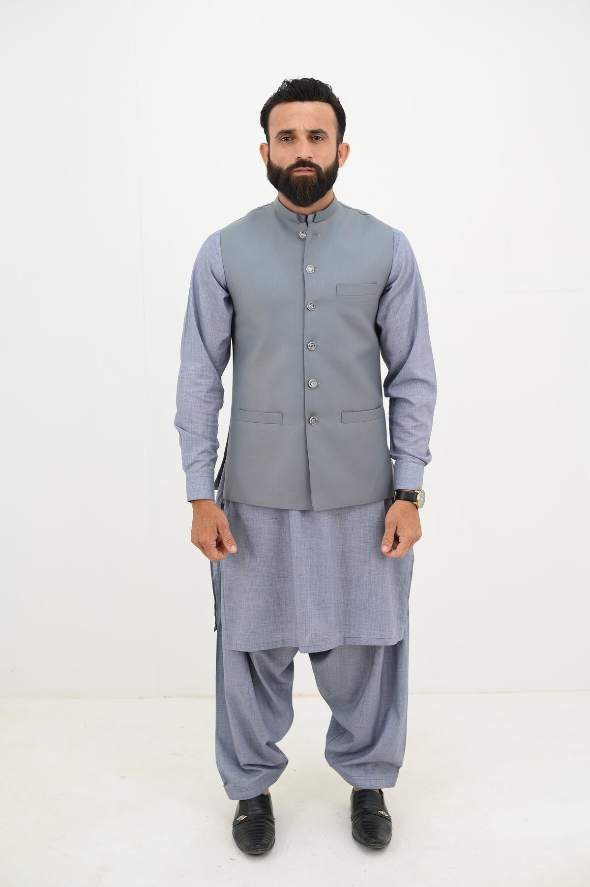 AlifYay  Grey Kurta Shalwar and  Waistcoat - AY-027 - Blended - 3 Piece