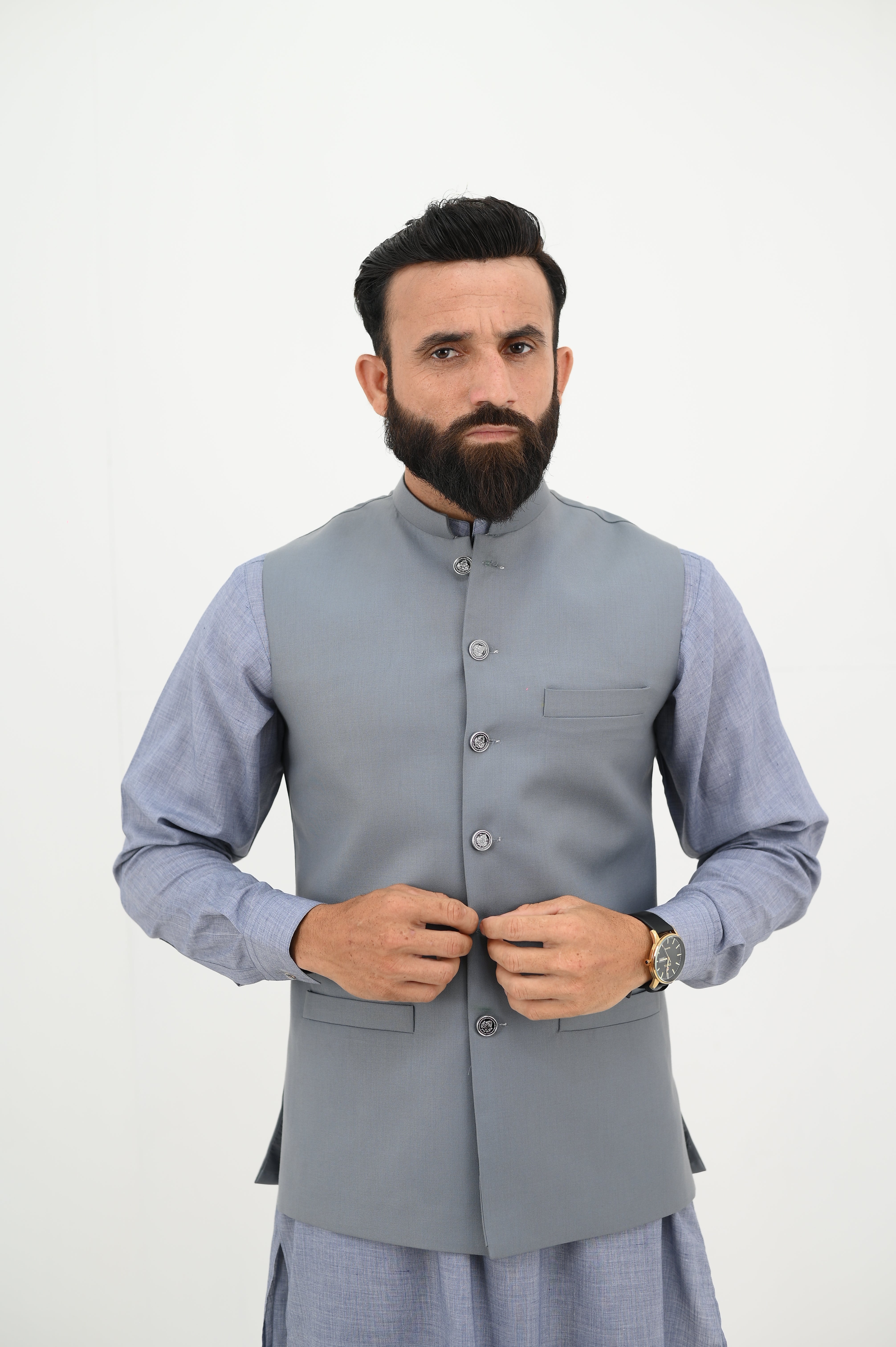 AlifYay  Grey Kurta Shalwar and  Waistcoat - AY-027 - Blended - 3 Piece