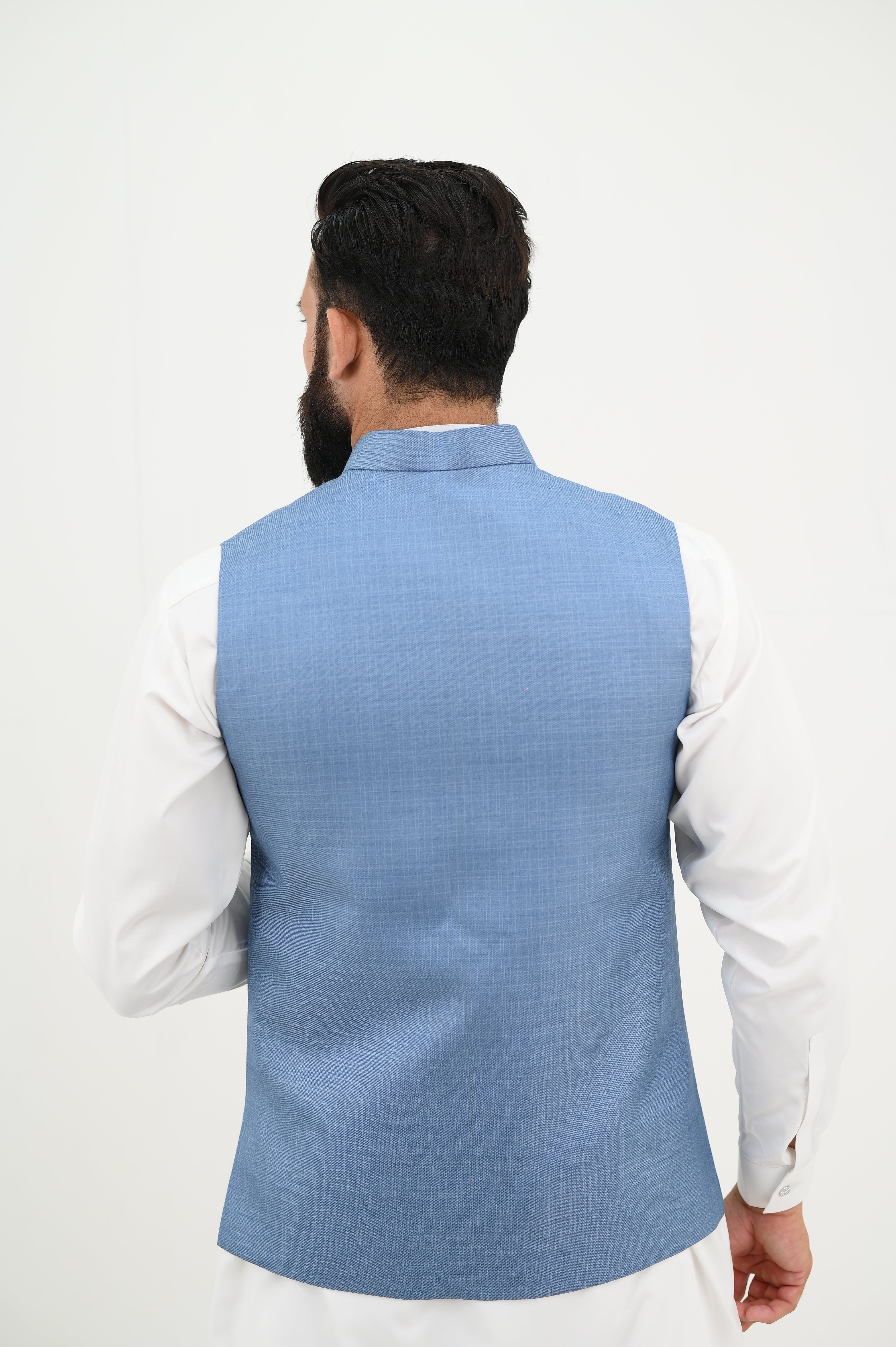 AlifYay  White Kurta Shalwar & Sky Blue Waistcoat - AY-029 - Blended - 3 Piece